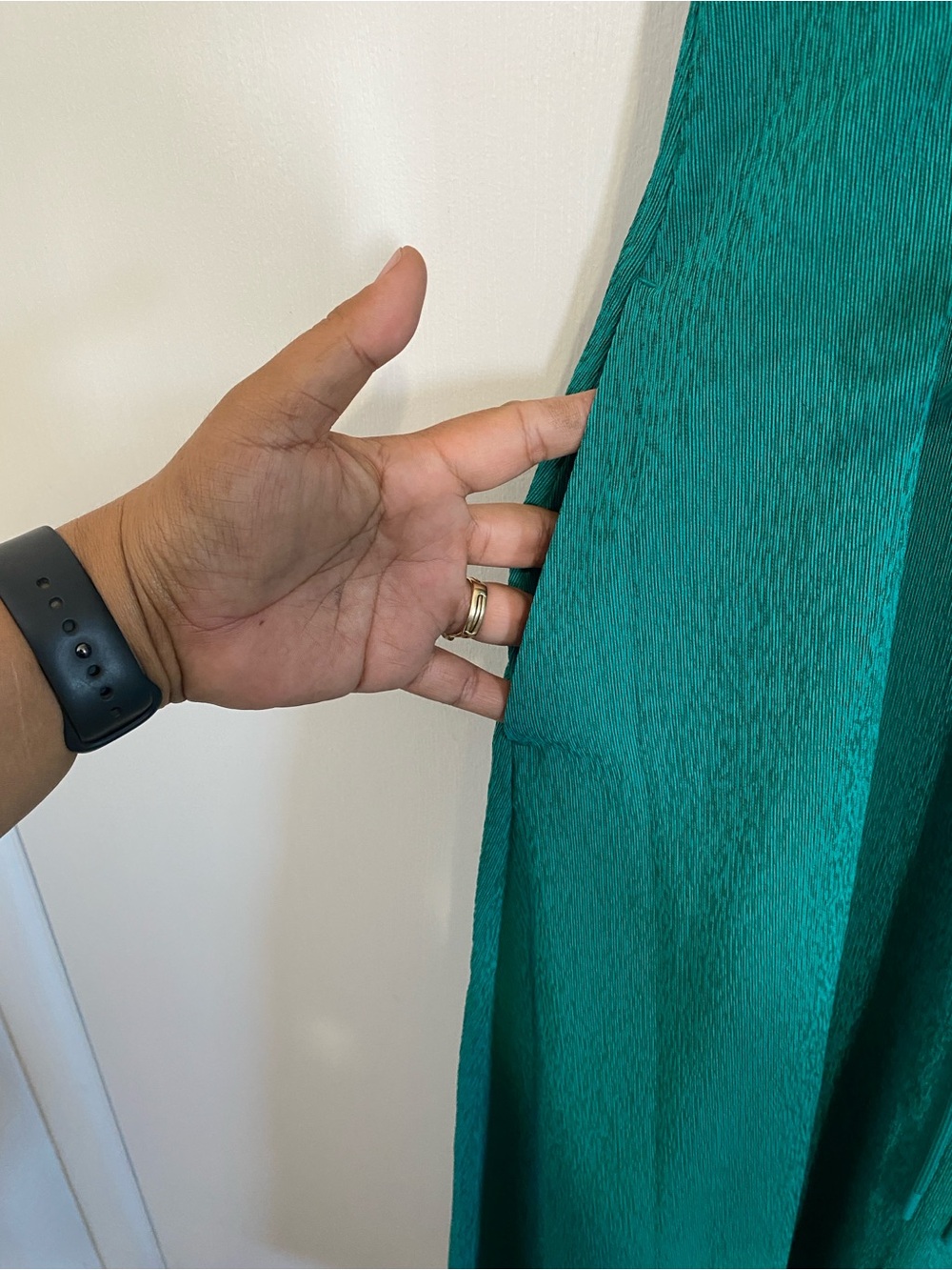 Athleta Women's Solid Emerald Green Echo Midi Dress Ruched Waist SP Casual - Picture 4 of 9